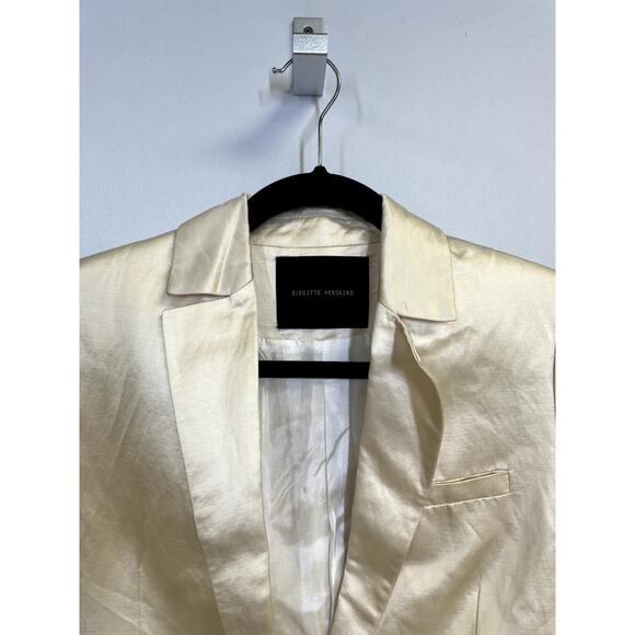 BIRGITTE HERSKIND Single Breasted Satin One Button Blazer Jacket Beige Size S - Picture 2 of 10
